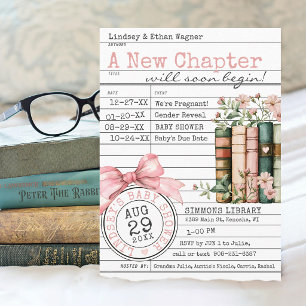 A New Chapter Library Card Books Pink Baby Shower
