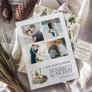 A New Chapter Married & Merry Cosy Neutral 4 Photo Holiday Card