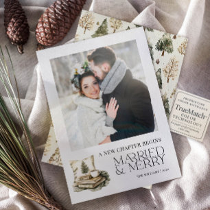 A New Chapter Married & Merry Cosy Neutral Photo Holiday Card