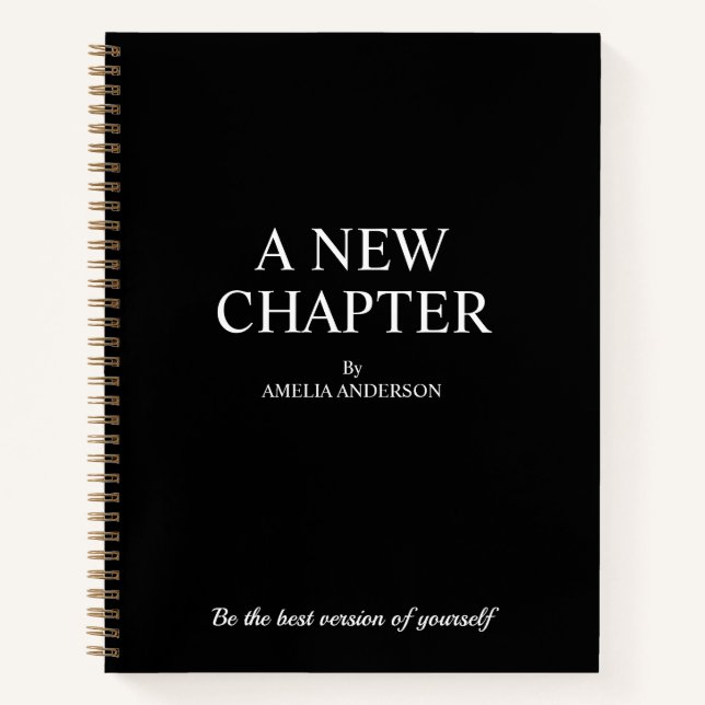 A New Chapter | Modern white black  Notebook (Front)