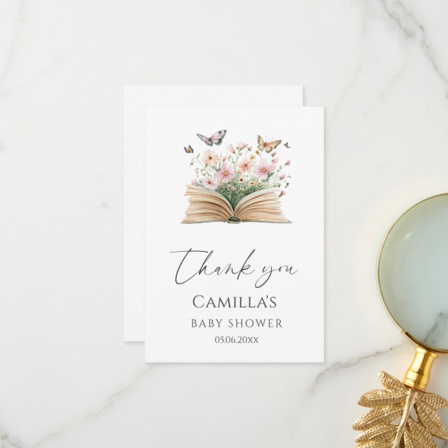 A New Chapter Storybook Baby Shower Thank You Card (Front/Back In Situ)