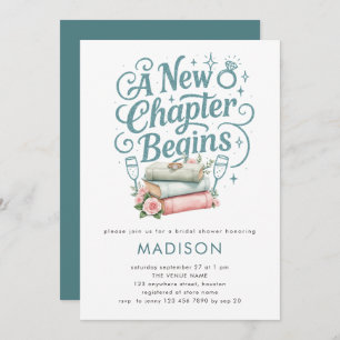 A New Chapter Teal Faux Glitter Bridal Shower Invitation