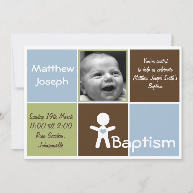 a new heart baptism baby boy invitation (Front)