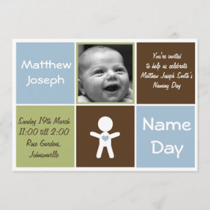 a new heart name day baby boy invitation