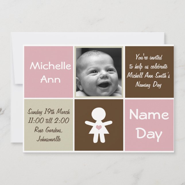 a new heart name day girl invitation (Front)