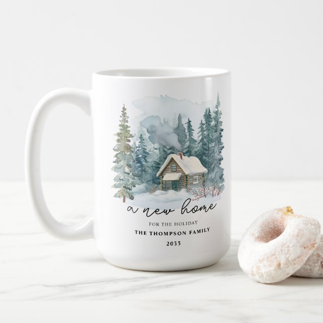 A New Home Calligraphy Holiday Moving Keepsake Coffee Mug (With Donut)