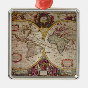 A New Land and Water Map of the Entire Earth Metal Tree Decoration