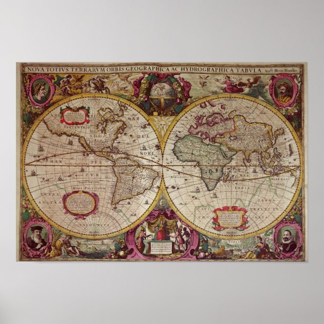 A New Land and Water Map of the Entire Earth Poster (Front)