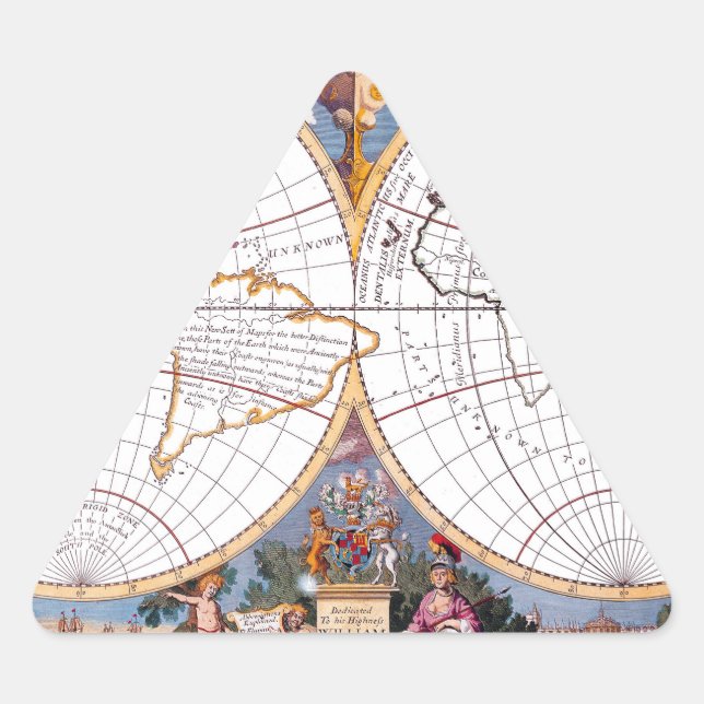 A New Map Of The Terraqueous Globe Triangular Stic Triangle Sticker (Front)