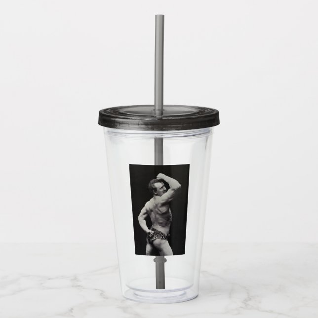 A New Pose by StrongMen Eugen Sandow Bodybuilding Acrylic Tumbler (Front)
