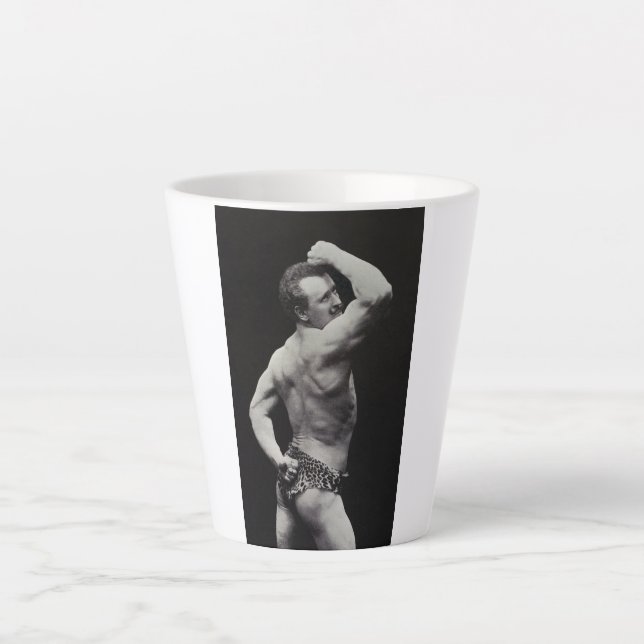 A New Pose by StrongMen Eugen Sandow Bodybuilding Latte Mug (Front)