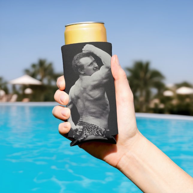 A New Pose by StrongMen Eugen Sandow Bodybuilding Seltzer Can Cooler (In Situ Pool)