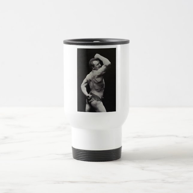A New Pose by StrongMen Eugen Sandow Bodybuilding Travel Mug (Center)