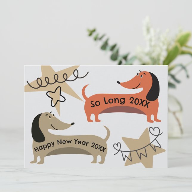 A New Years Eve Party Dachshund Dogs Fun Quirky Invitation (Standing Front)