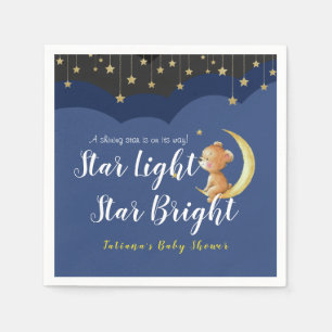 A Newborn Star Night Sky Bear On Moon Baby Shower Napkin