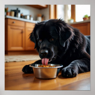 A Newfoundland Dog Enjoying His Meal Poster