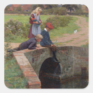 A Nibble, 1914 (oil on panel) Square Sticker