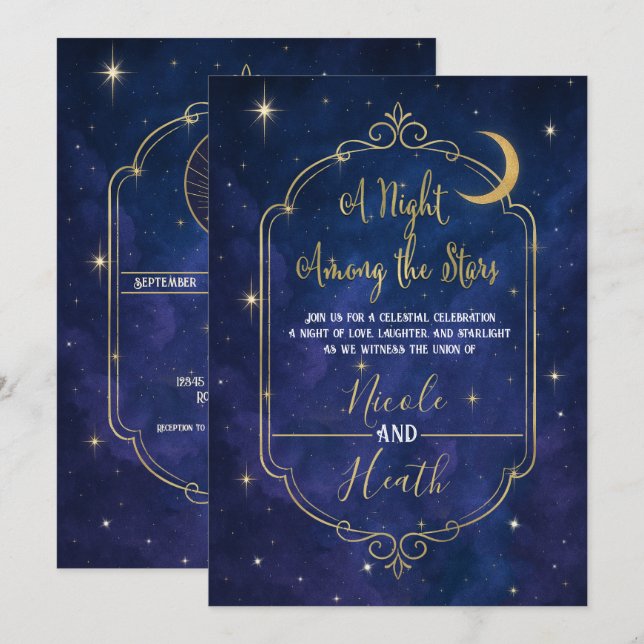 A Night Among The Stars Celestial Skies Wedding  Invitation (Front/Back)