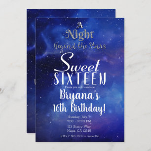 A Night Beyond the Stars Starry Sweet 16 Party  Invitation
