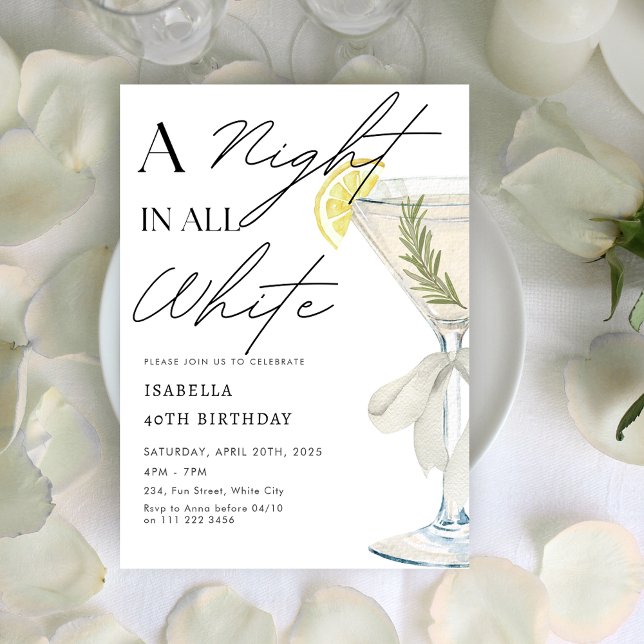 A Night in All White Birthday Party Invitation (A Night in All White Birthday Party Invitation)
