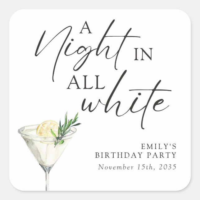 A Night in all White Birthday Square Sticker (Front)