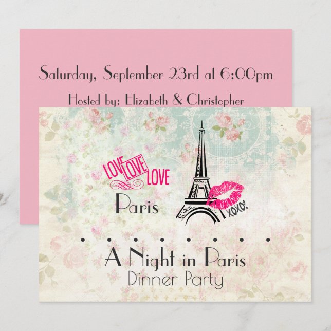A Night in Paris Dinner Party Invitation (Front/Back)