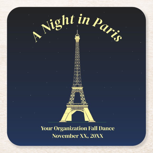 A Night in Paris Square Paper Coaster (Front)