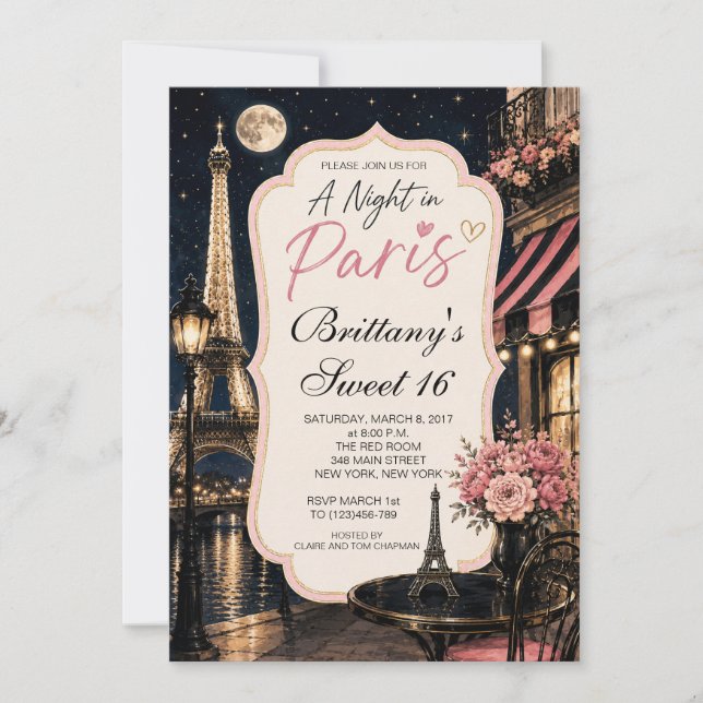 A Night in Paris Sweet 16 Custom Invitation (Front)