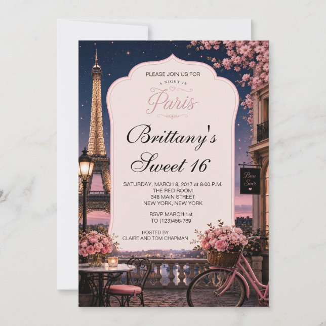 A Night in Paris Sweet 16 Custom Invitation (Front)