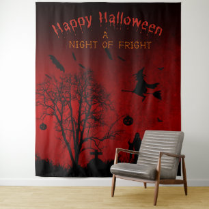 A Night of Fright Spooky Halloween Party Backdrop Tapestry
