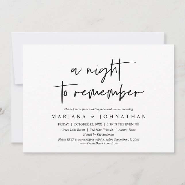 A Night To Remember, Wedding Rehearsal Dinner  Invitation (Front)