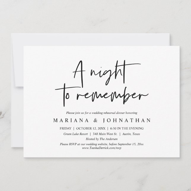 A Night To Remember, Wedding Rehearsal Dinner  Invitation (Front)