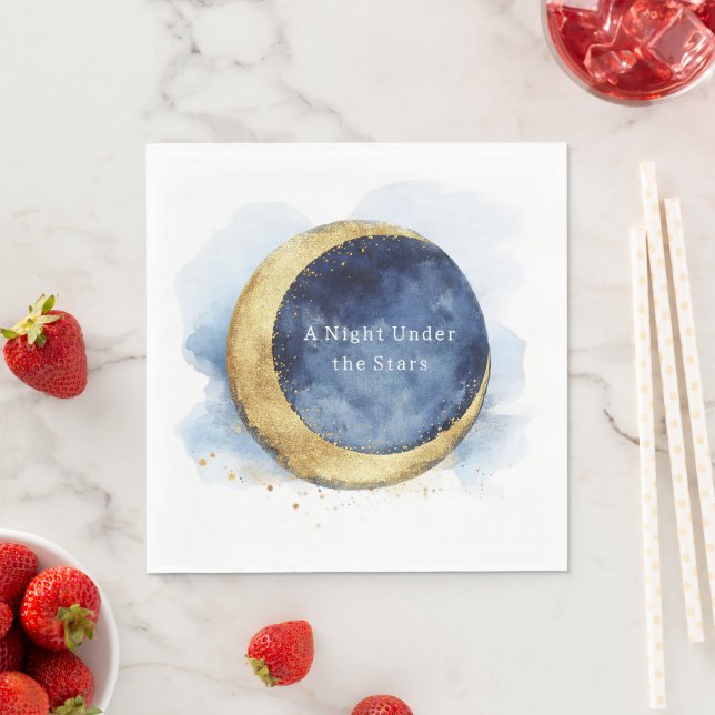 A Night Under Stars Celestial Blue Moon Wedding Napkin (Insitu)