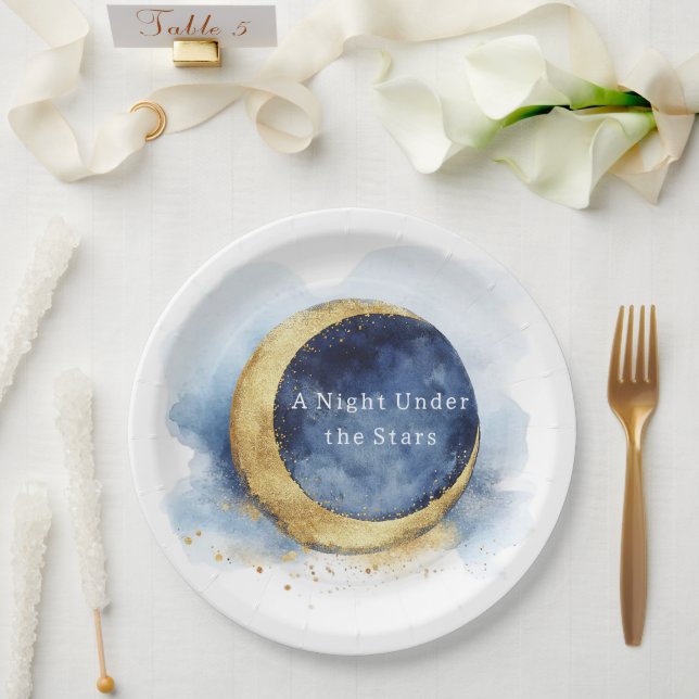 A Night Under Stars Celestial Blue Moon Wedding Paper Plate (Wedding)