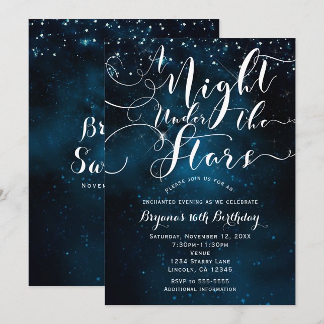 A NIGHT UNDER THE STARS Starry Blue Skies Invitation (Front/Back)