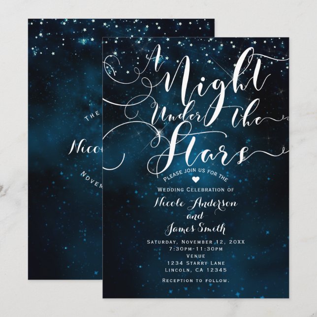 A NIGHT UNDER THE STARS Starry Blue Skies Wedding Invitation (Front/Back)