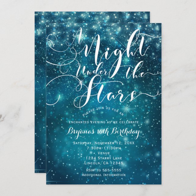 A NIGHT UNDER THE STARS Starry Light Blue Sky Invitation (Front/Back)