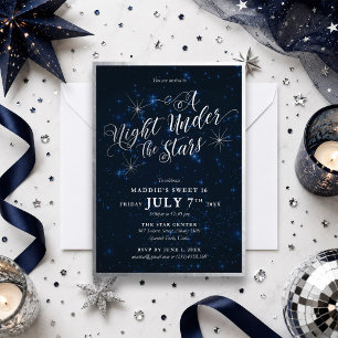 A Night Under the Stars Sweet Sixteen Silver Invitation