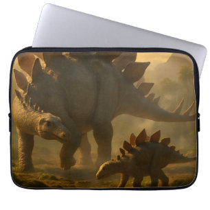 A noble adult Stegosaurus gently guiding its young Laptop Sleeve