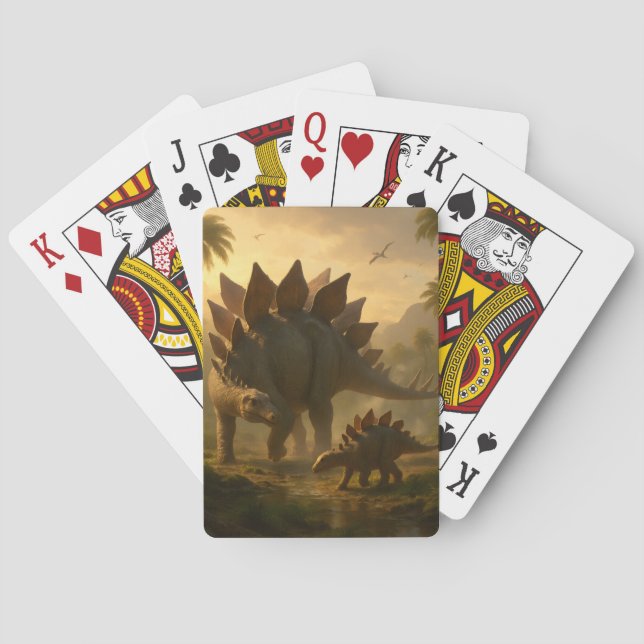 A noble adult Stegosaurus gently guiding its young Playing Cards (Back)