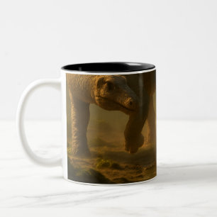 A noble adult Stegosaurus gently guiding its young Two-Tone Coffee Mug