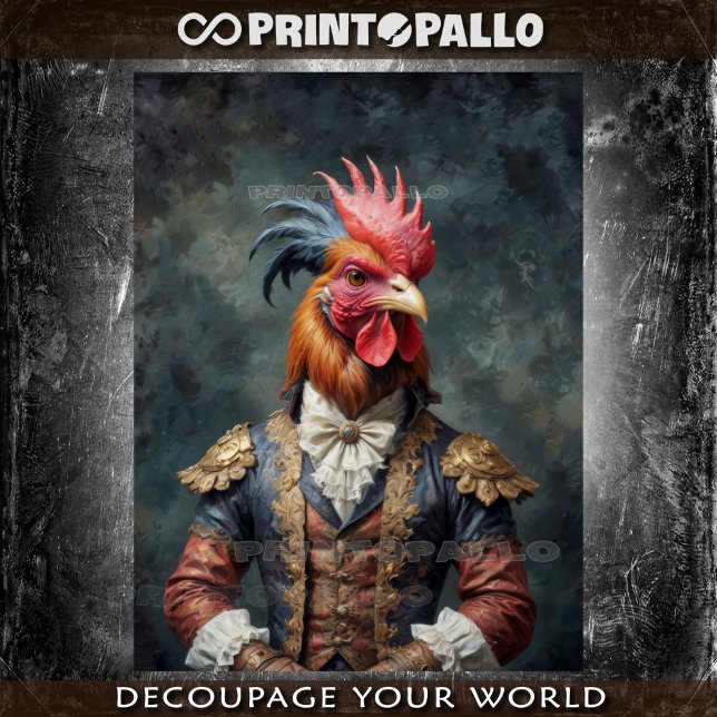 A noble victorian rooster with elegant dress tissue paper (Creator Uploaded)