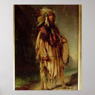 A North American Indian in an Extensive Landscape, Poster