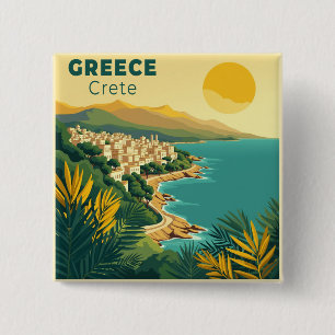 A Nostalgic Classic Travel Poster – Greece Crete 15 Cm Square Badge