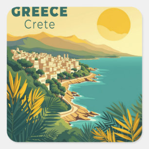 A Nostalgic Classic Travel Poster – Greece Crete Square Sticker
