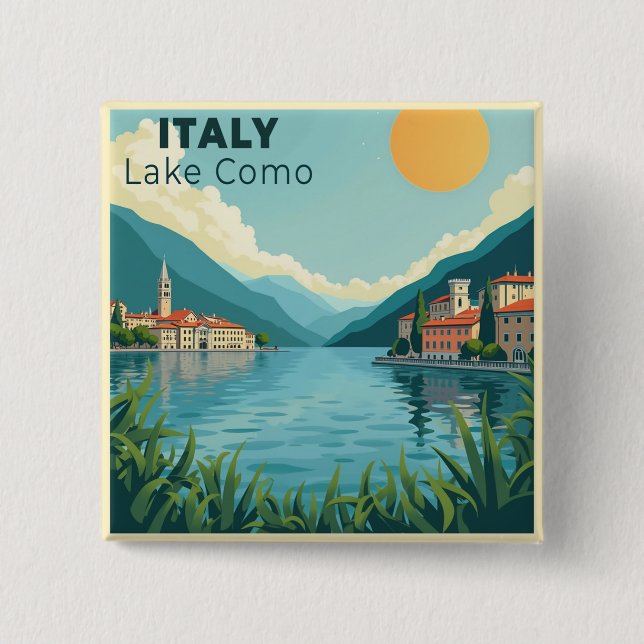A Nostalgic Classic Travel Poster – Italy Lake Com 15 Cm Square Badge (Front)