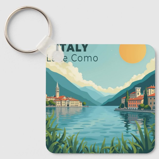 A Nostalgic Classic Travel Poster – Italy Lake Com Key Ring (Front)