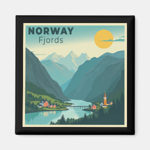 A Nostalgic Classic Travel Poster – Norway Fjords Magnet