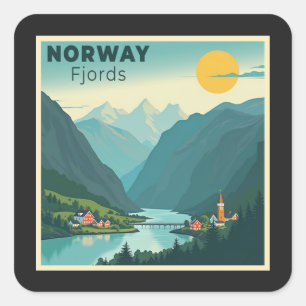 A Nostalgic Classic Travel Poster – Norway Fjords Square Sticker