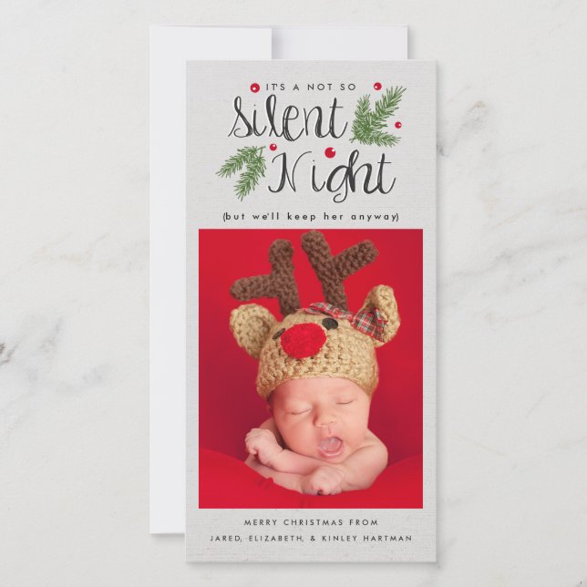 A Not So Silent Night | New Baby Christmas Photo Holiday Card (Front)